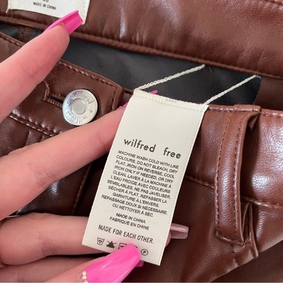 WILFRED FREE | Charm Pant Vegan Leather Skinny Size 00 Patina Brown Aritzia - Picture 9 of 10